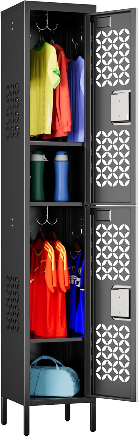 SUPEER 2 Doors Metal Lockers for School,66" Tall Metal Storage Lockers with 6 Hooks and 2...