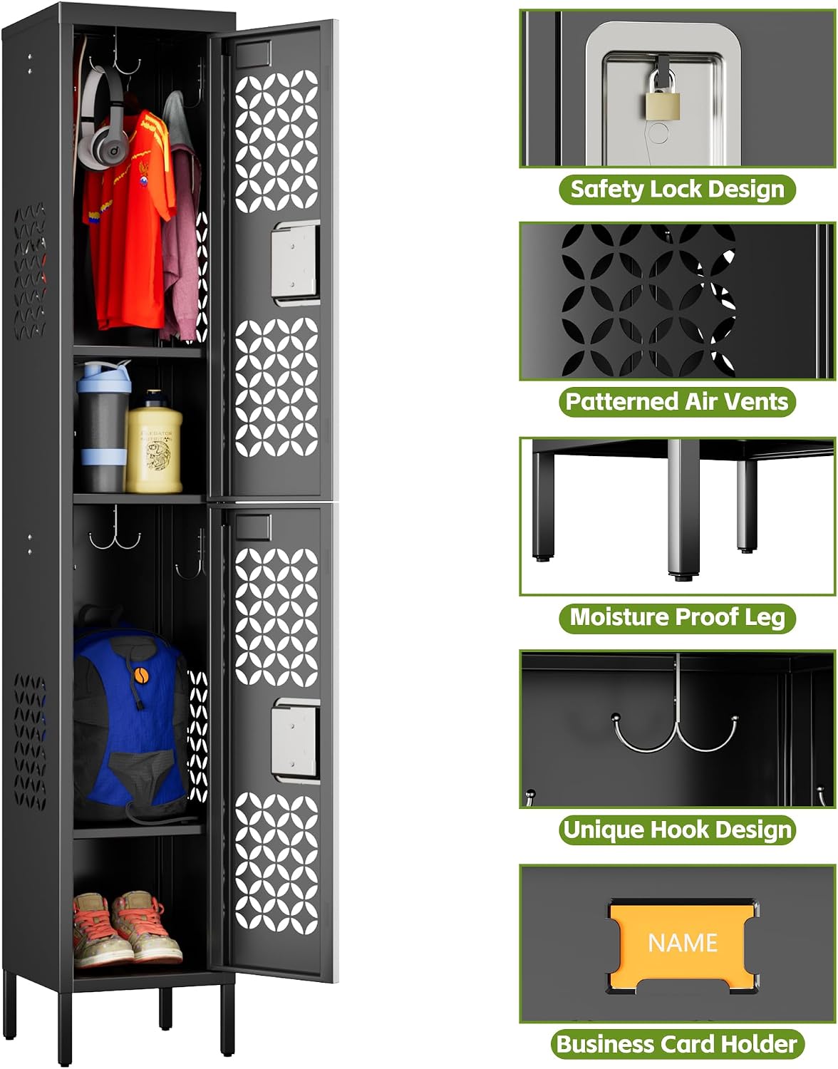 SUPEER 2 Doors Metal Lockers for School,66" Tall Metal Storage Lockers with 6 Hooks and 2... image