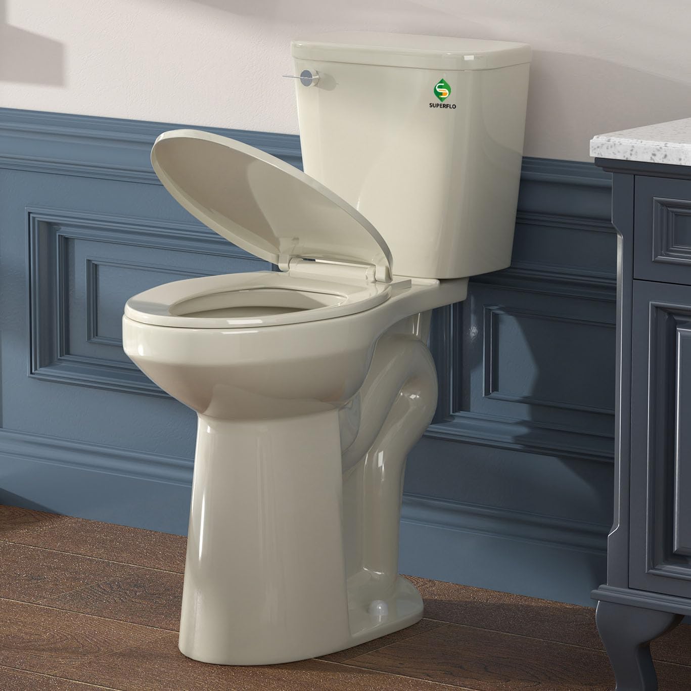 SUPERFLO Tall Toilet 21 Inch Bone White, Extra Tall Toilets for Elderly with 1.28GPF Siphon...