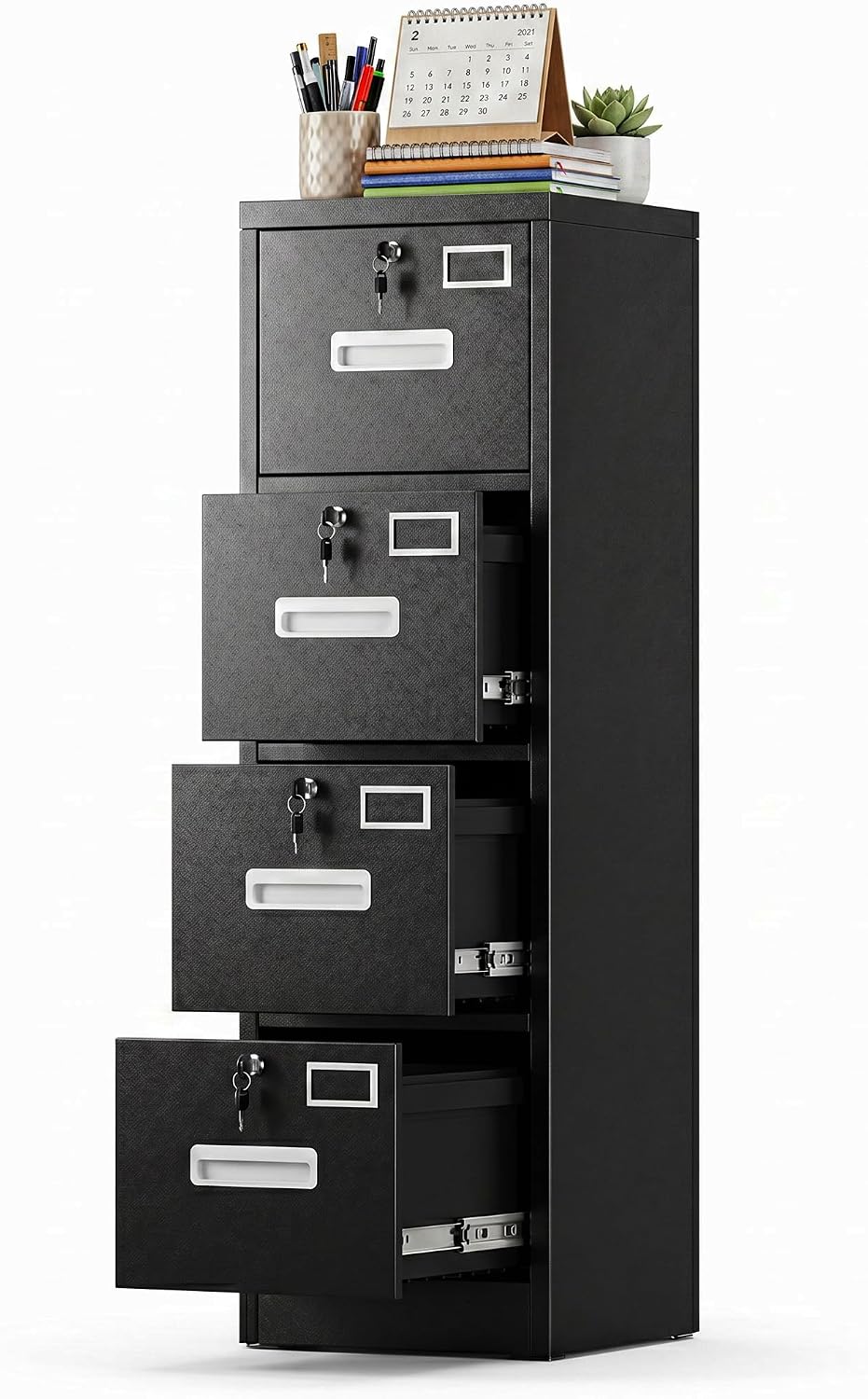 SUXXAN 4 Drawer File Cabinet with Lock and Name Card Slots, Heavy Duty Metal Vertical Filing...