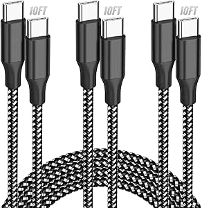 SwaggWood USB C to USB C Cable, 3-Pack 10FT 60W USBC Fast Charging Cable Nylon Braided Type...