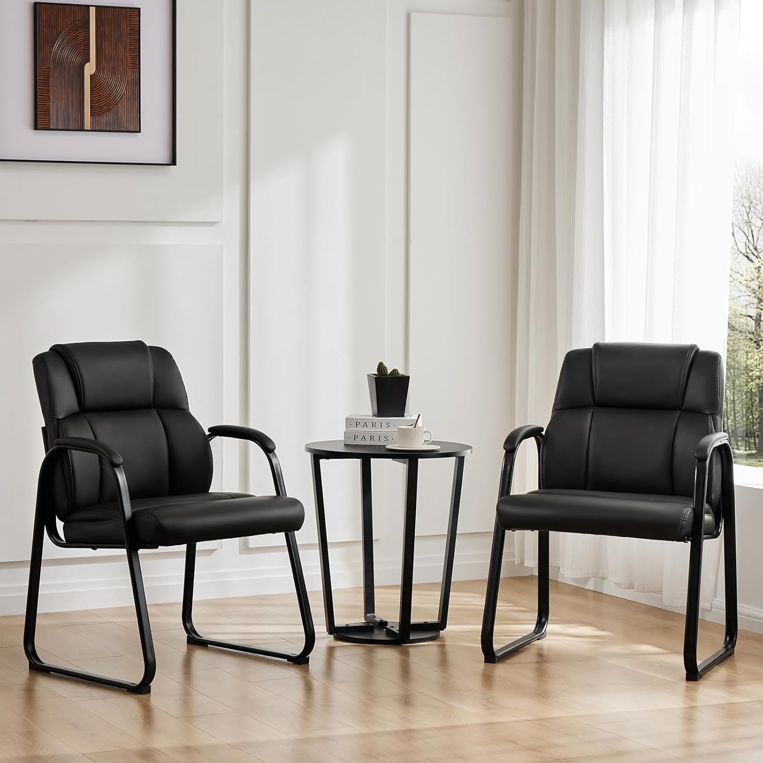 Sweetcrispy Waiting Room Guest Chair Set of 2, Stationary Office Reception Chairs No Wheel...