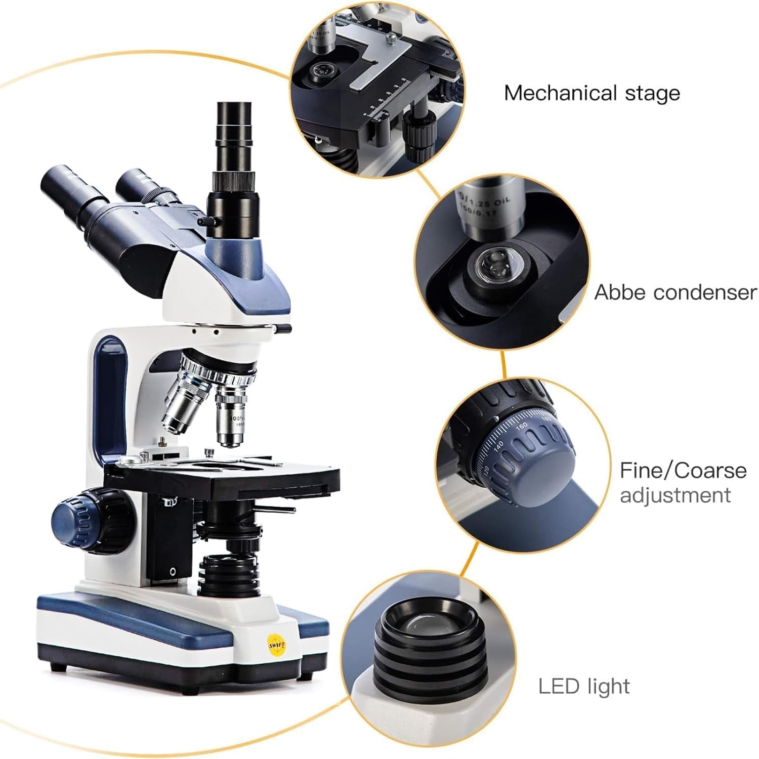 SWIFT Trinocular Compound Microscope SW350T,40X-2500X Magnification,Siedentopf...