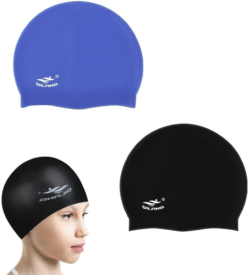 Swim Cap Kids, 2 Pack Silicone Waterproof Swimming Caps, Waterproof Silicone Swimming Hats...