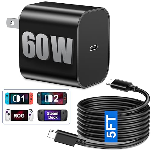 Switch 2 Charger - 60W GaN AC Power Adapter for Nintendo Switch/OLED/Lite & Steam Deck/OLED...