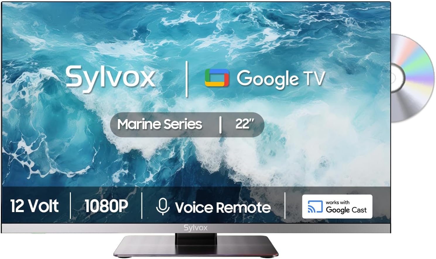 SYLVOX 12 Volt TV, 22" Smart Television with DVD Player Built in, 1080P Google OS ATSC NTSC...