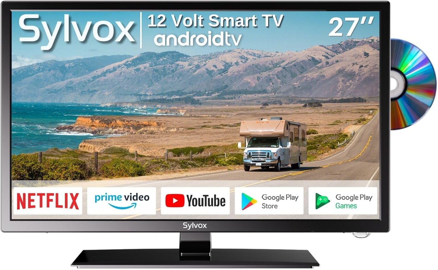 SYLVOX RV TV, 27-Inch 12 Volt Television, Smart Google TV, Full HD 1080P, DVD Built-in...