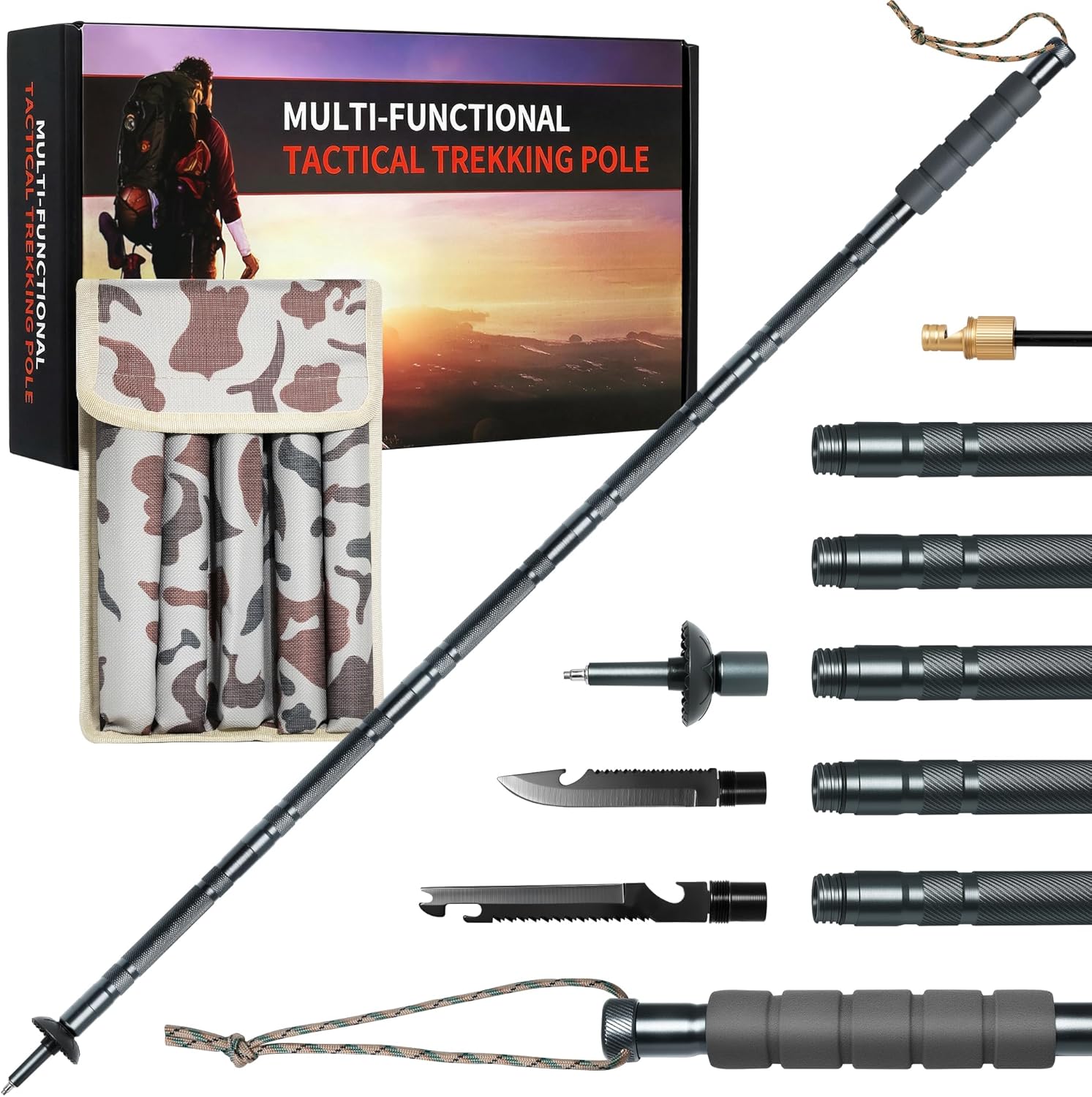 Tactical Hiking Stick Trekking Pole - R² Koda Multifunctional Aluminum Hiking Pole Walking...