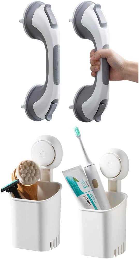 TAILI Suction Shower Grab Bar & Toothbrush Holder