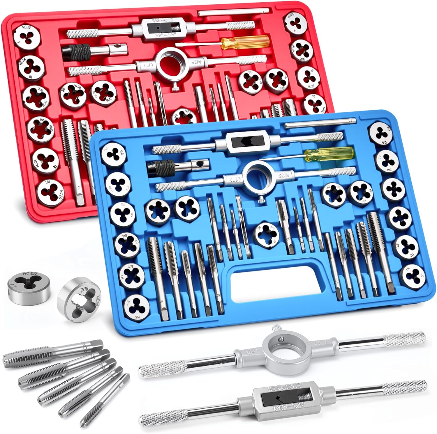 Tap and Die Set SAE and Metric, Bearing Steel Threading Tool Kit for Internal & External...