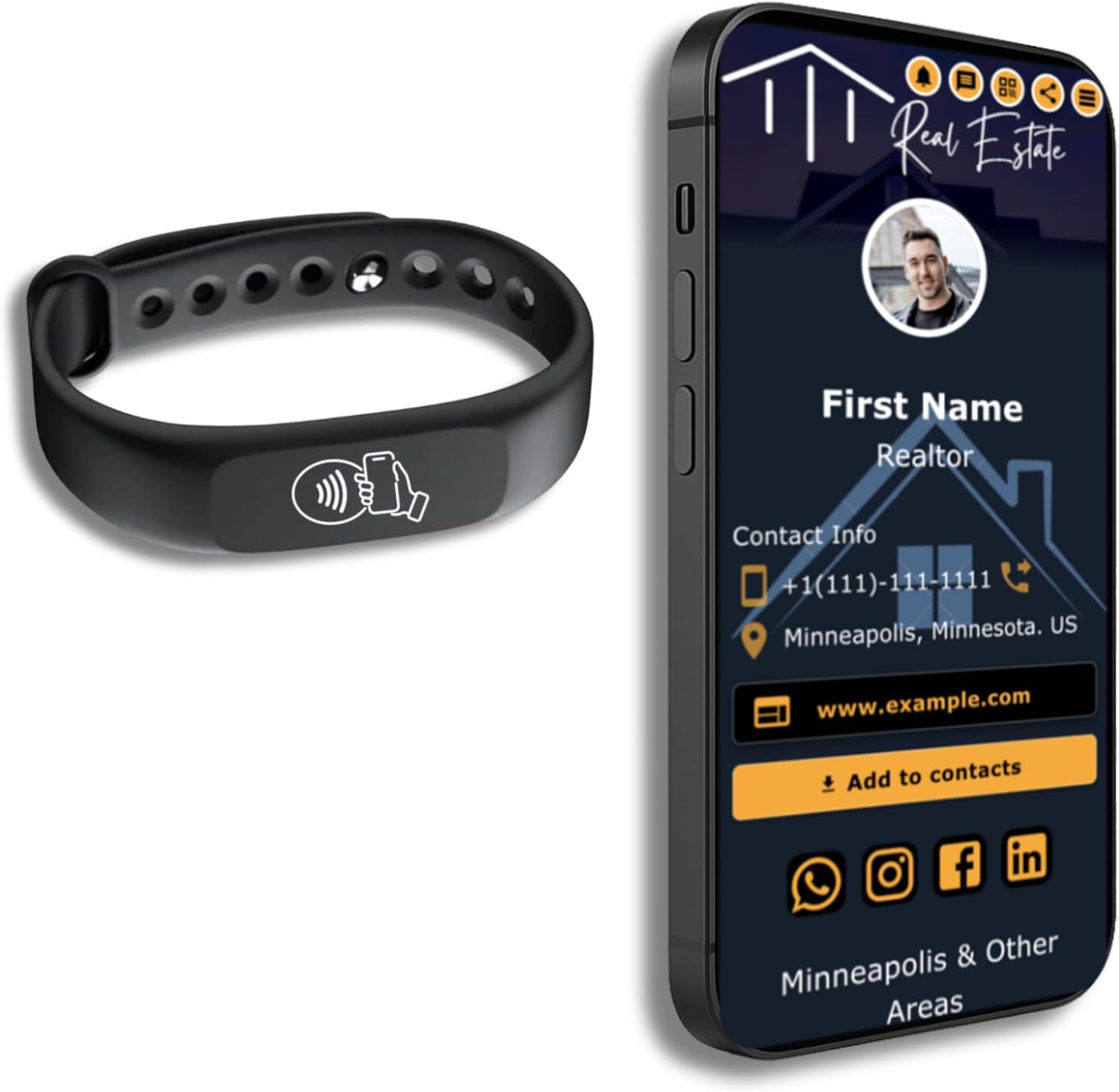 Tap Wristband - NFC Tags Digital Business Card - Tap NFC & Scan QR Code Bracelet - No Fee...