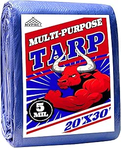 Tarp 20x30 ft 100% Waterproof Uv Resistant High Durability Multipurpose 5mil Blue Tarp for... image