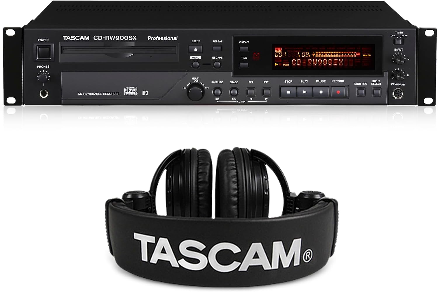 TASCAM CD Recorder/Player (CD-RW900SX) + Studio Headphones Bundle