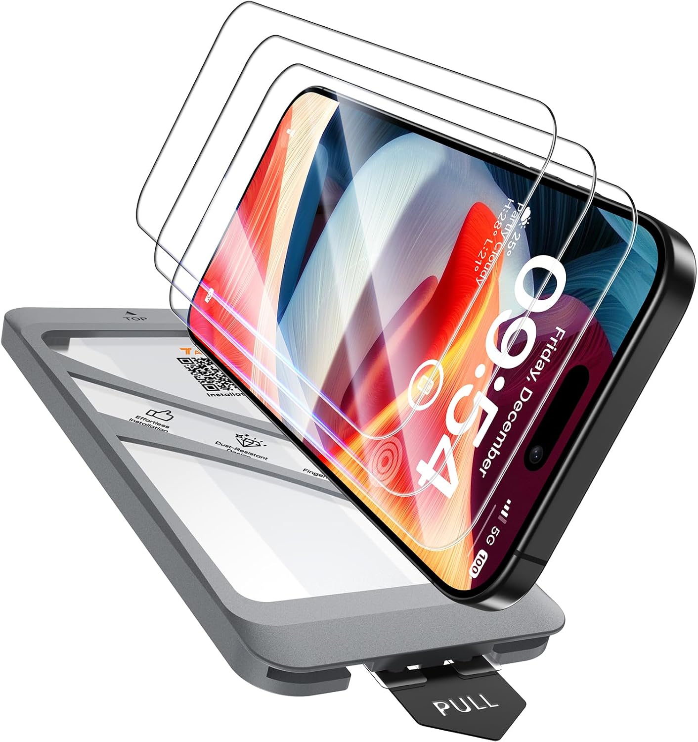 TAURI 4 in 1 for iPhone 15 Screen Protector, 3 Pack Tempered Glass Film + 1 Dust Free Easy...