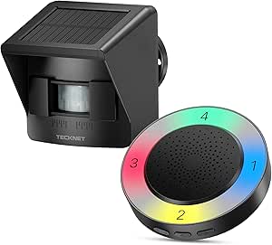 TECKNET Solar Wireless Driveway Alarm with 2600FT Long Range & 36 Melodies & 5 Volumes and...