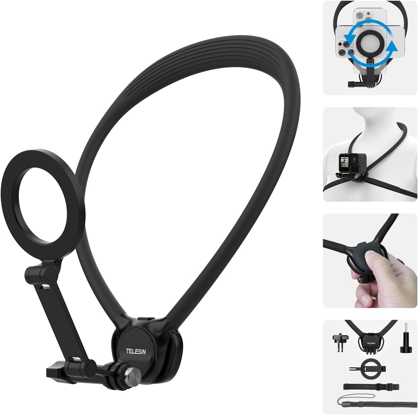 TELESIN Neck Mount Se 2.0 Combo Set, Magnetic Phone Holder for iPhone Android, Chest Strap...