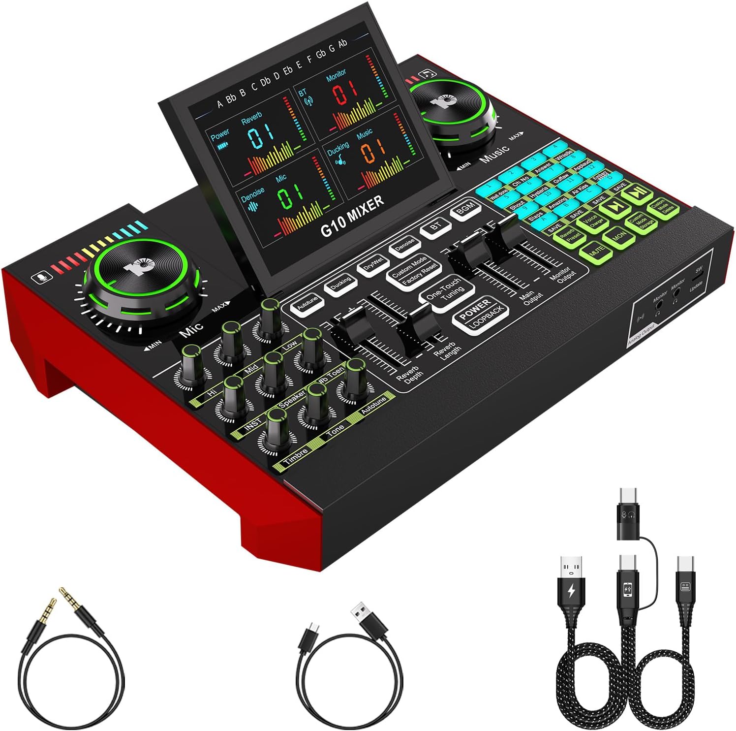 tenlamp G10 Gaming Audio Mixer, Audio Interface with 3.5mm/XLR Microphone Input, Voice...