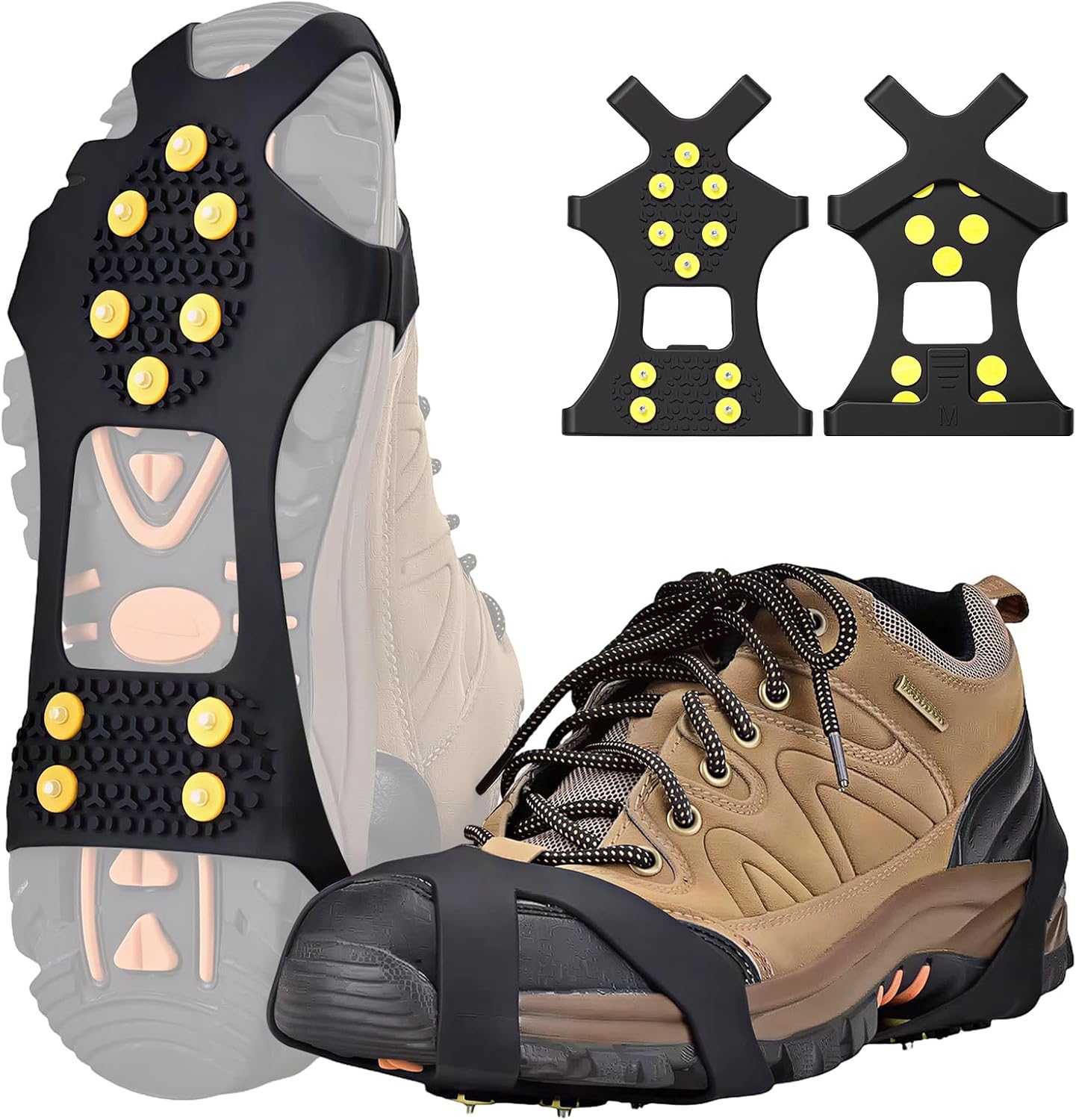 TENOC Ice Cleats Crampons for Shoes and Boots 1 Pair, Snow Grips with 10 Steel Studs...