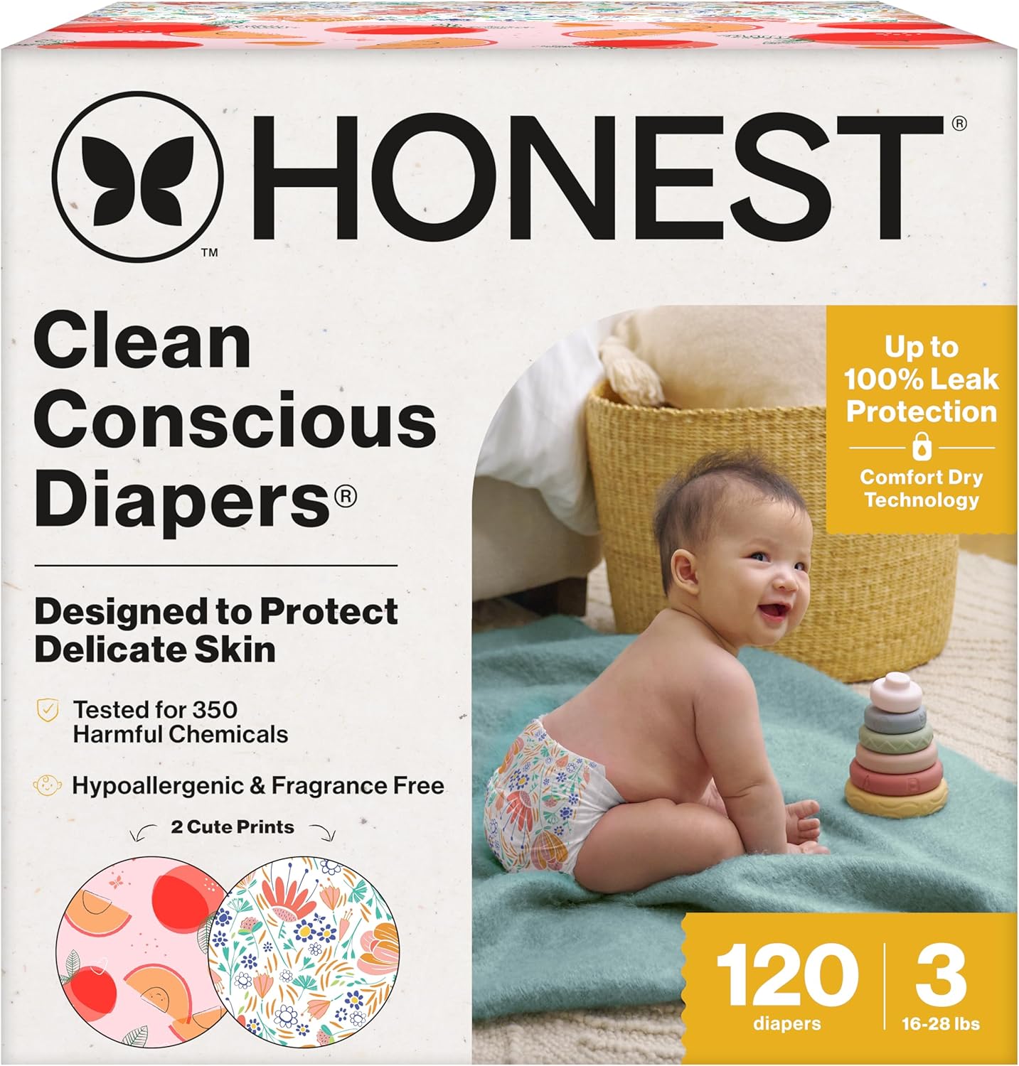 The Honest Company Comfort Dry Disposable Daytime Diapers, Hypoallergenic, Fragrance-Free...