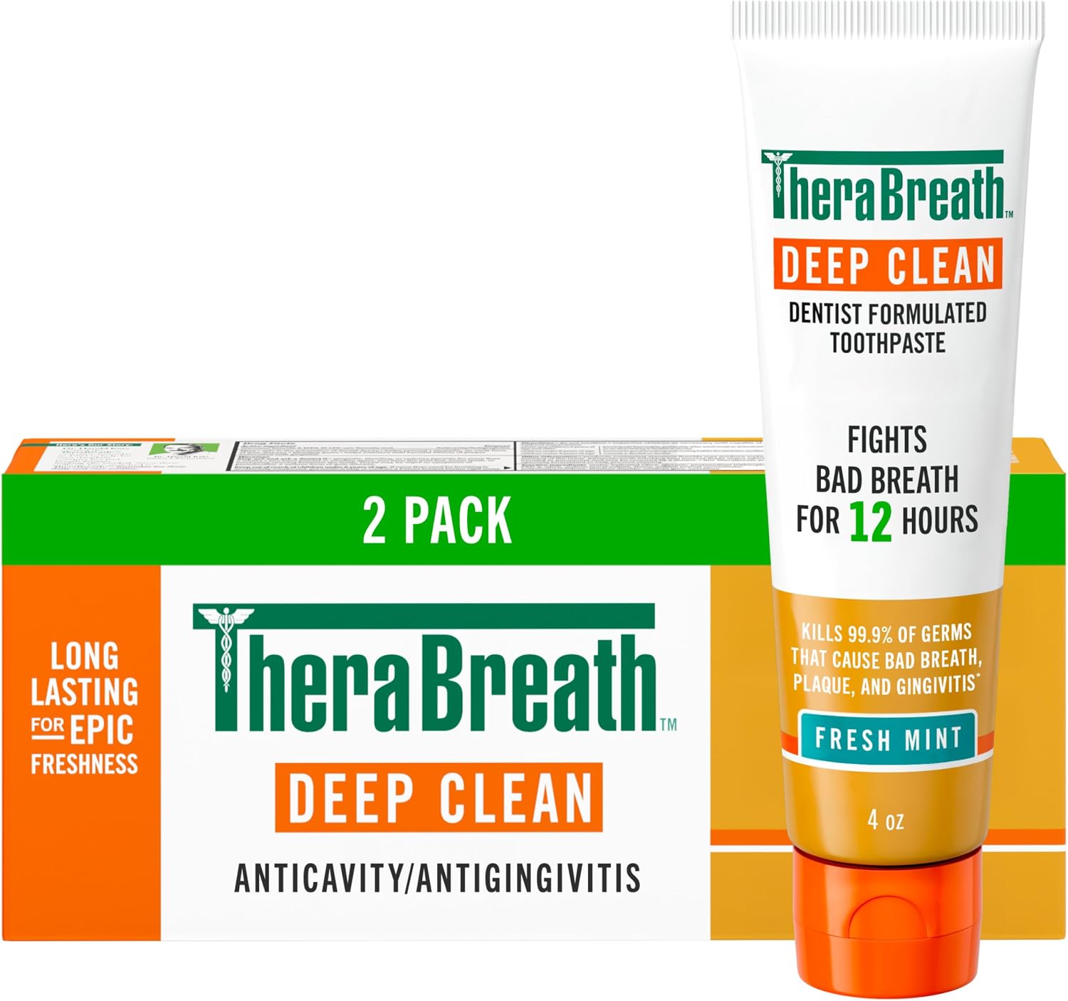 TheraBreath Deep Clean Toothpaste, Kills 99.9% of Germs That Cause Bad Breath, Gingivitis &...