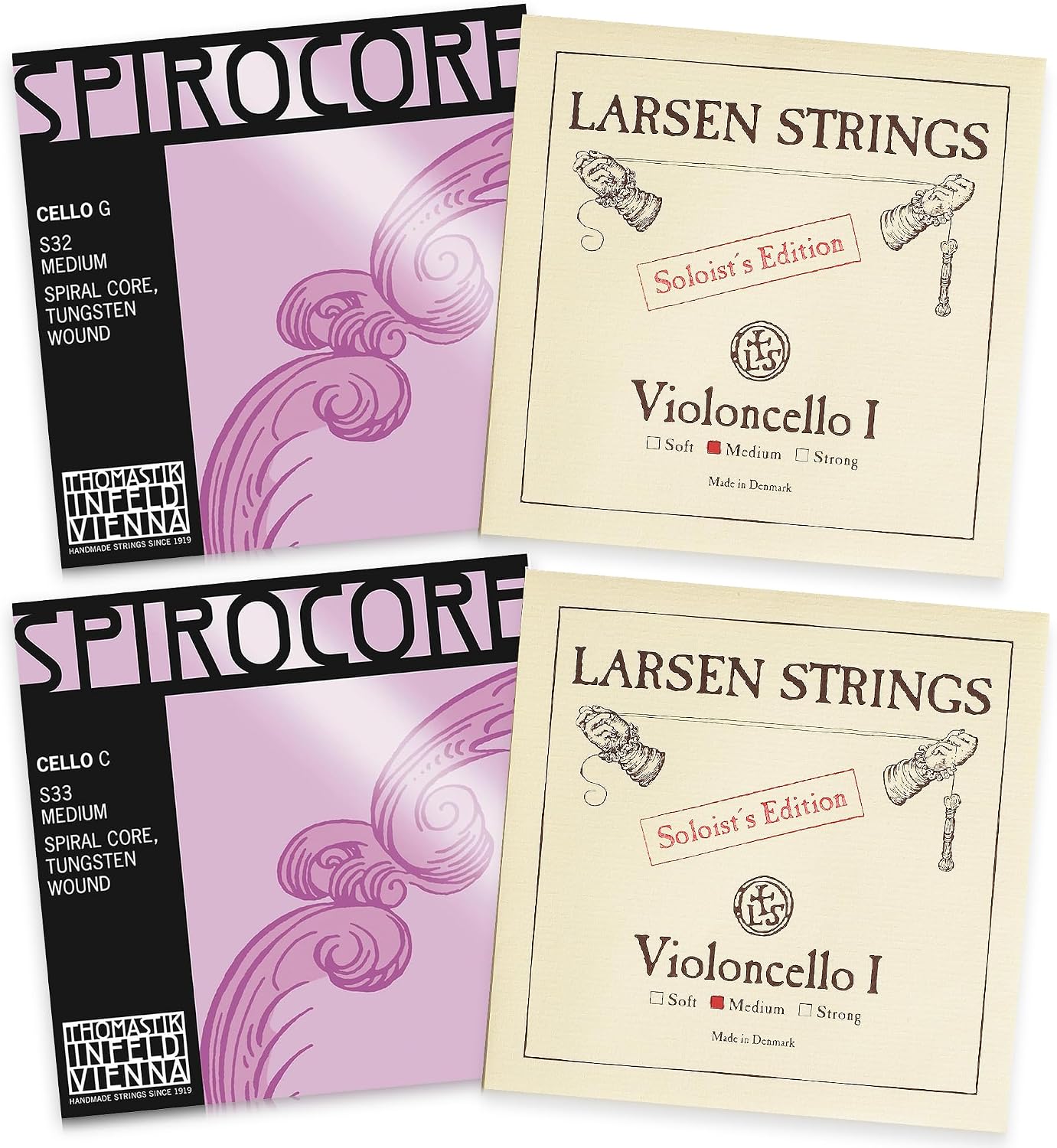 Thomastik-Infeld Spirocore Tungsten and Larsen Cello Set - Cello Strings 4/4 Full Set...