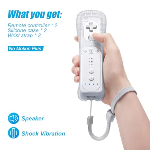 TIANHOO Remote Controller for Wii & Wii U, with Silicone Case and Wrist Strap, 2 pack (White) image
