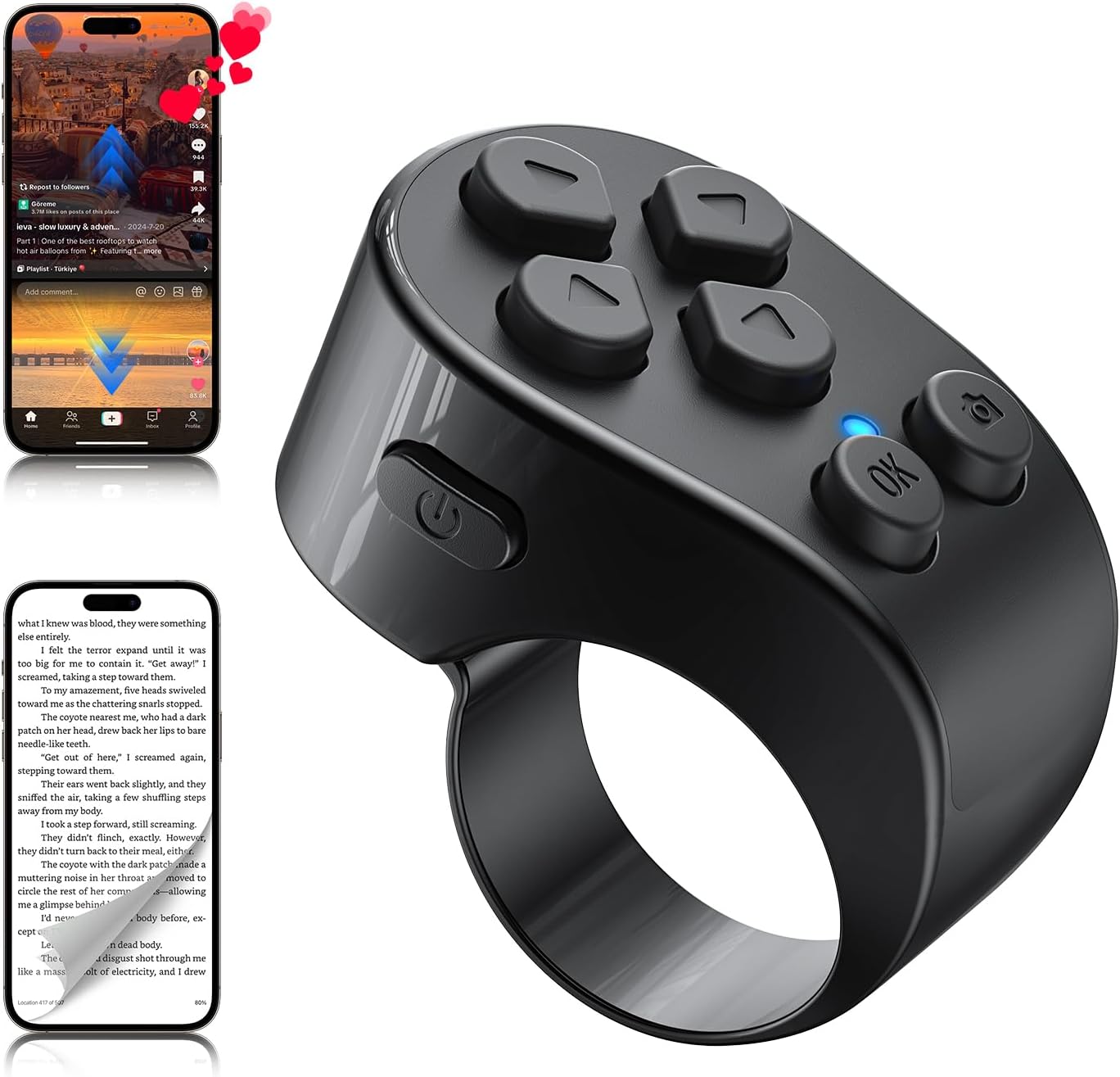 TikTok Scrolling Ring Remote Control,Page Turner for iPad iPhone & Android Tablet,Bluetooth...