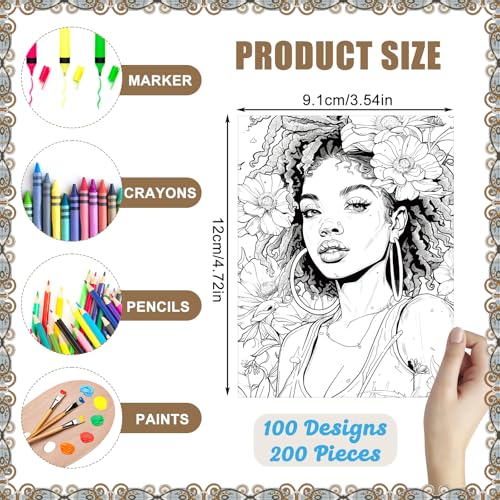 Tinlade 200 Pcs African American Women Coloring Cards Juneteenth Party Gift Black Beauties... image