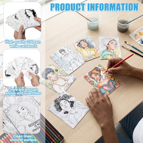 Tinlade 200 Pcs African American Women Coloring Cards Juneteenth Party Gift Black Beauties... image