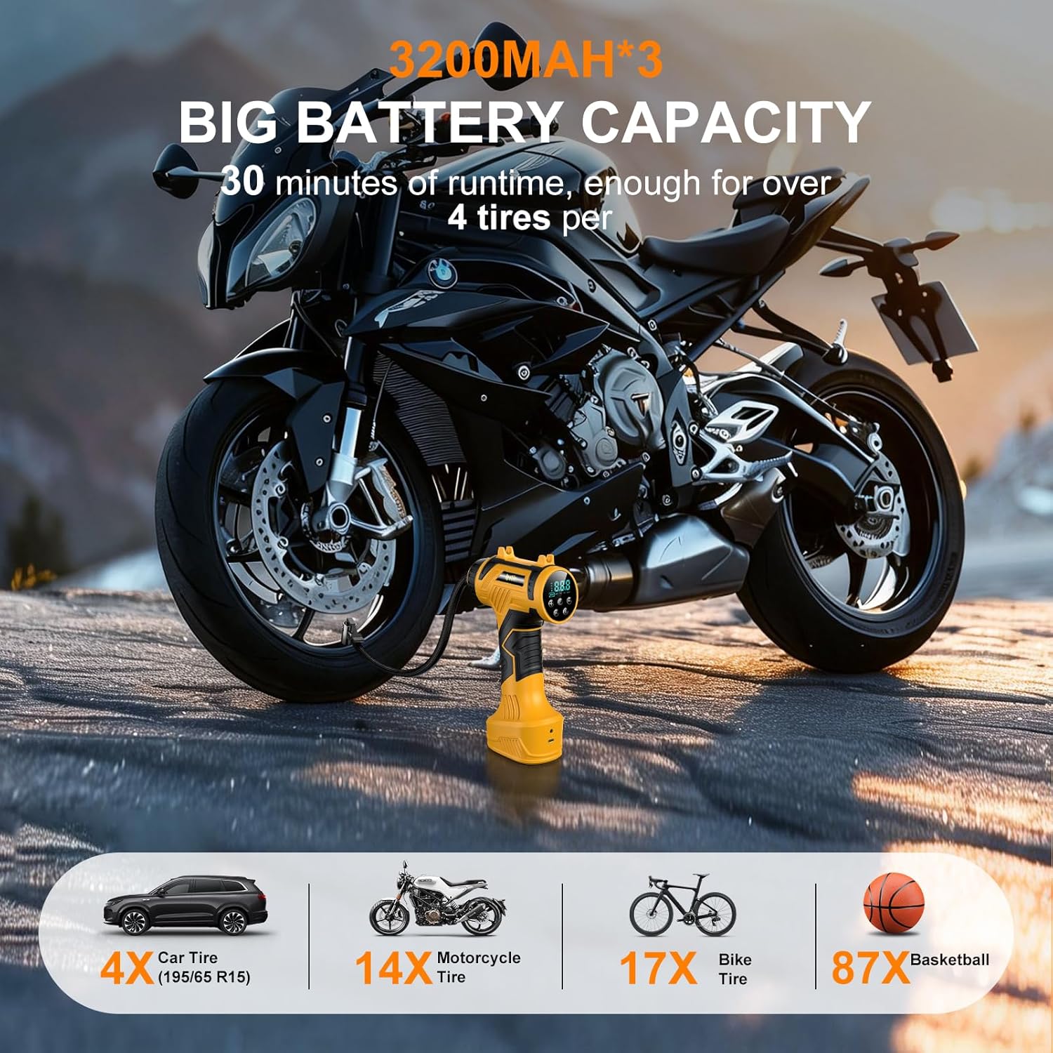 ๐๐๐๐๐ฆ๐๐ก Tire Inflator Portable Air Compressor - Corded/Cordless Tire... image