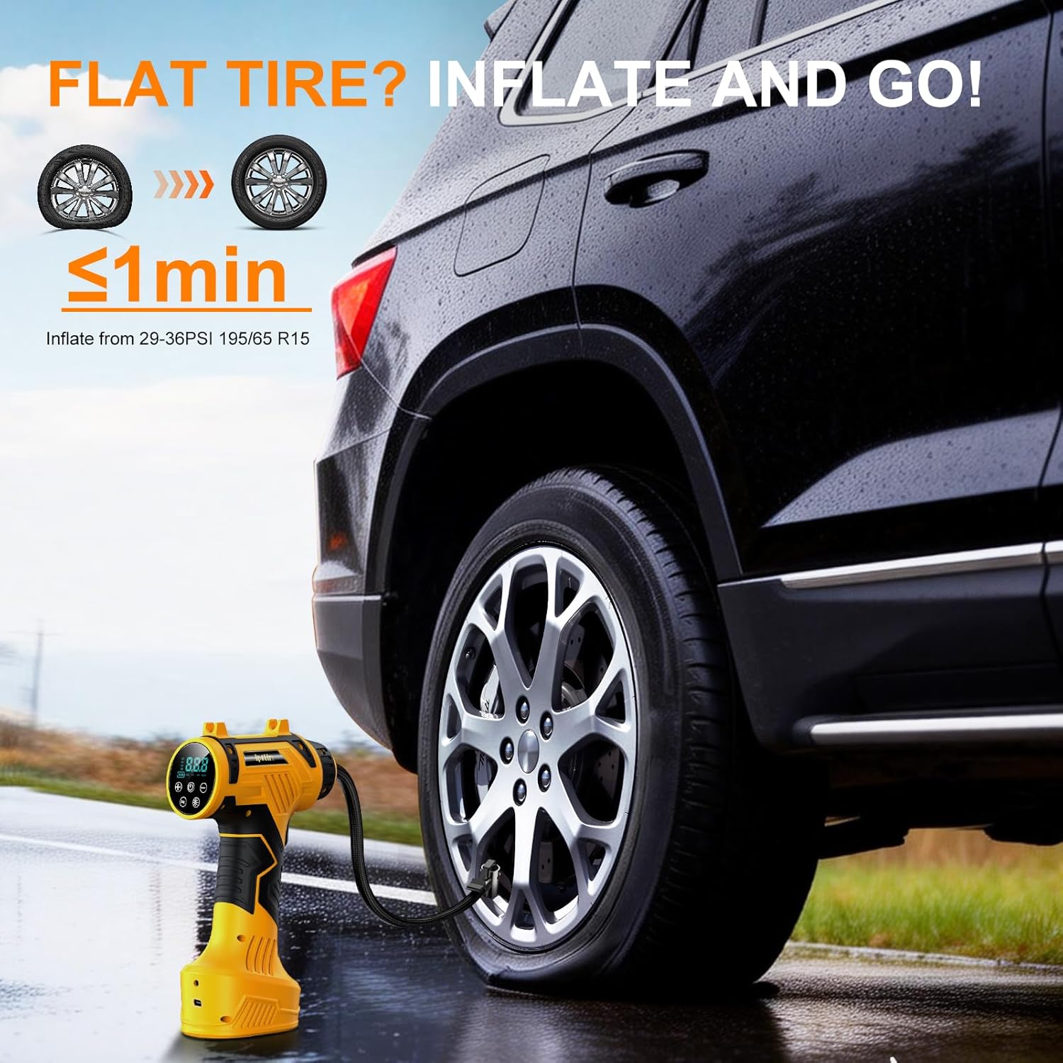 ๐๐๐๐๐ฆ๐๐ก Tire Inflator Portable Air Compressor - Corded/Cordless Tire... image