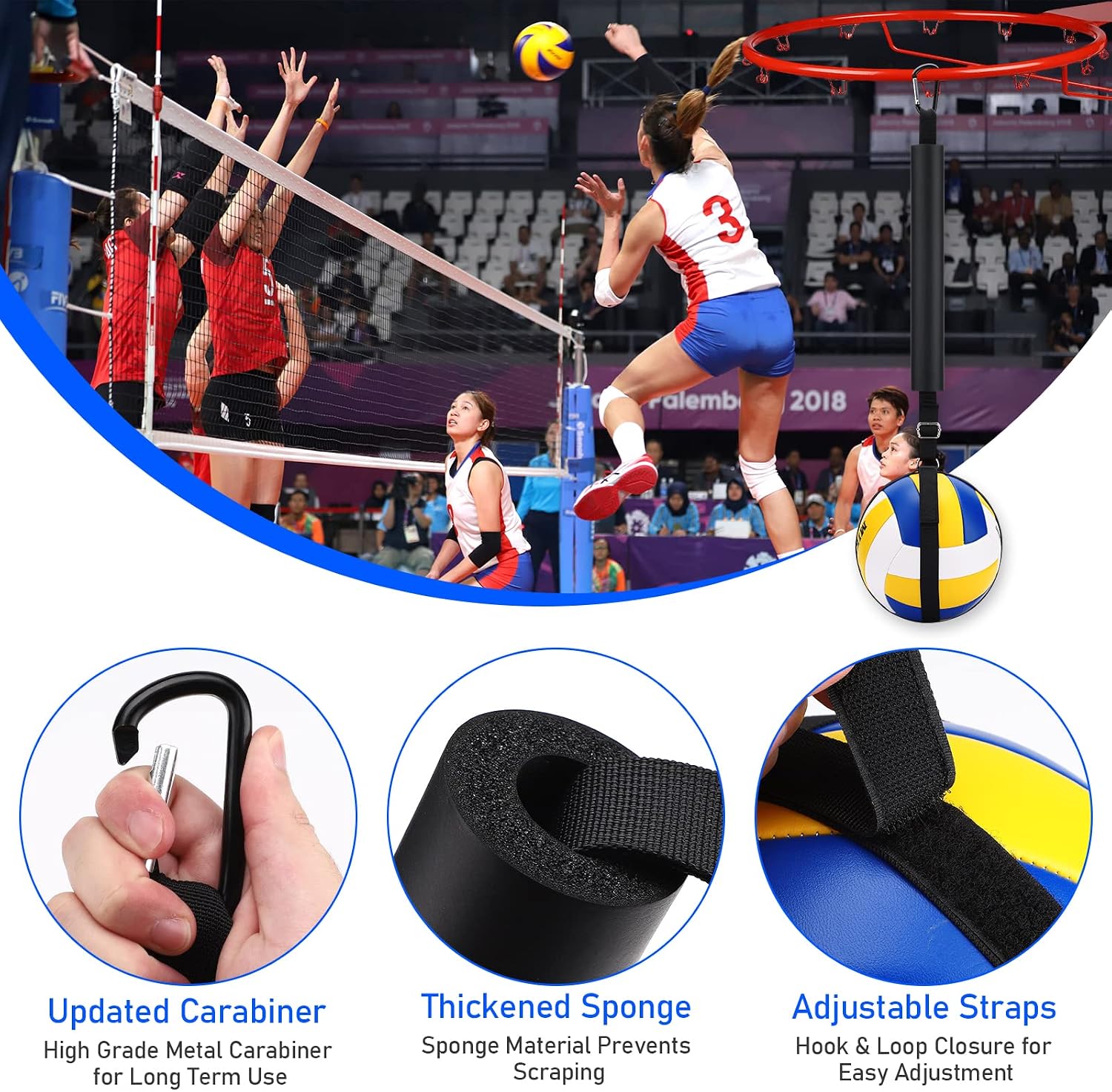 TOBWOLF Volleyball Spike Trainer, Elastic Self-Training Volleyballs Resistance Band... image
