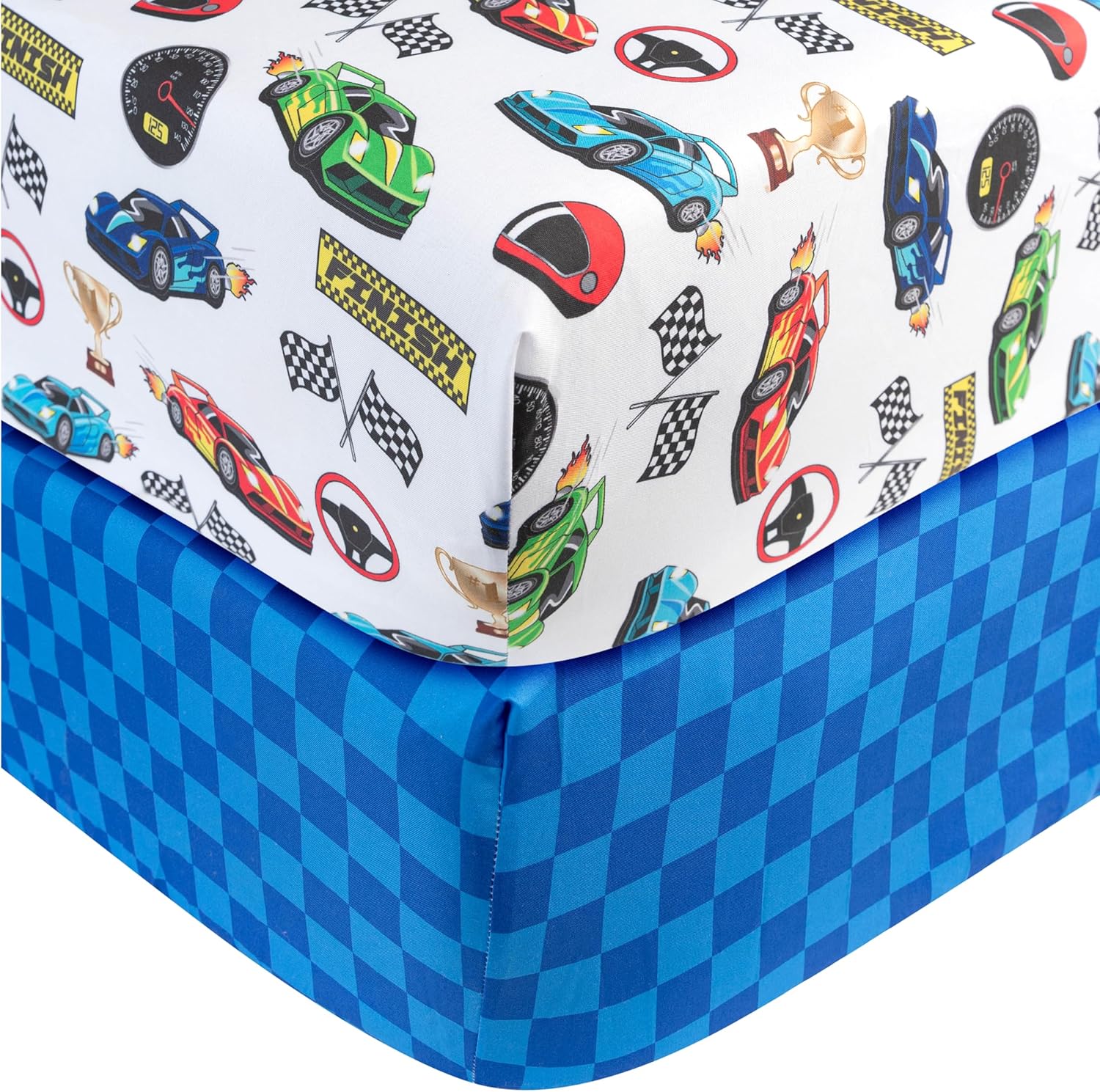 Today's Kids 2-Pack Race Cars Fitted Baby Crib Sheets Boy - Nursery Toddler Bed Sheets for...