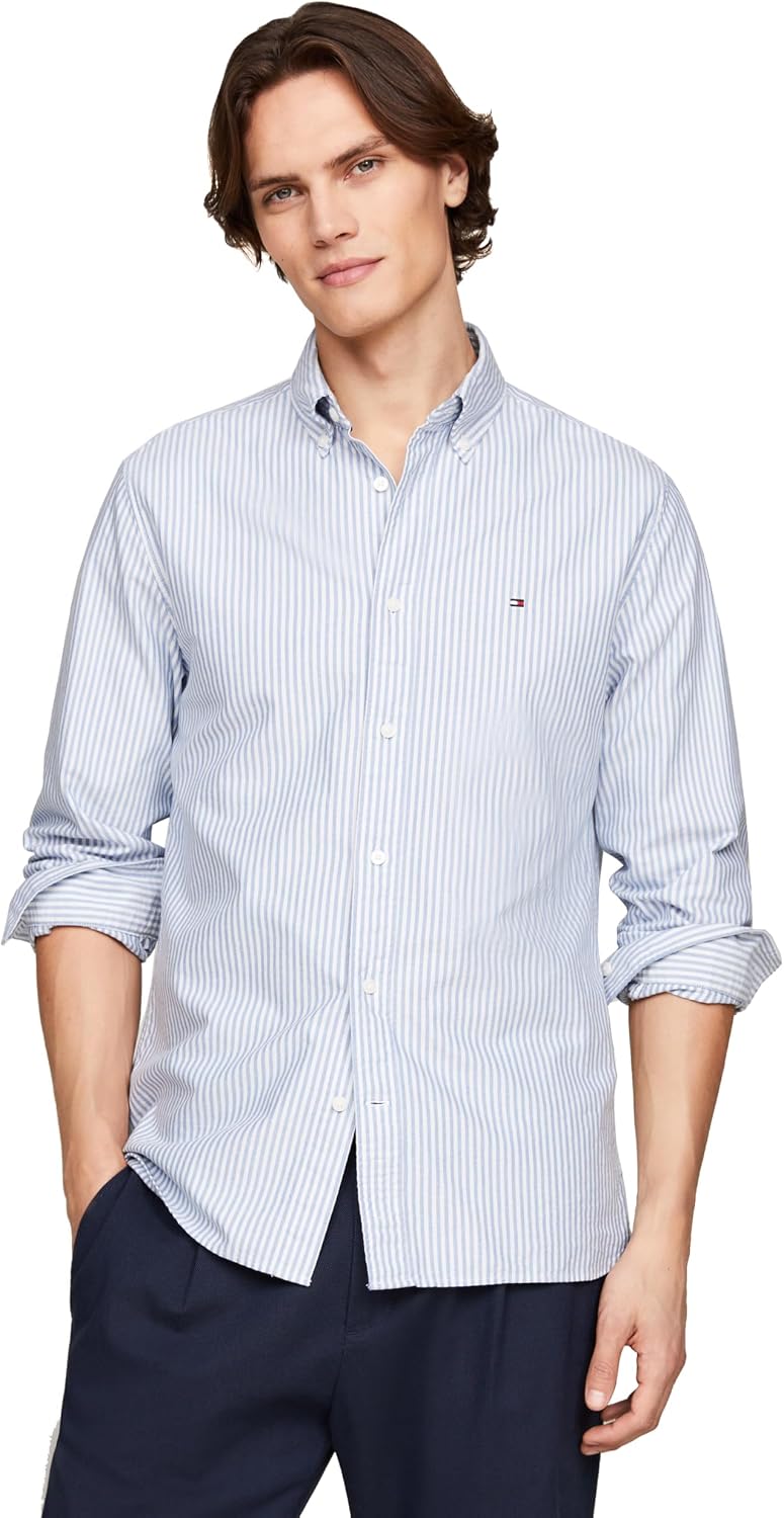 Tommy Hilfiger Men's Long Sleeve Oxford Shirts in Regular Fit, Men's Button Down Shirts...