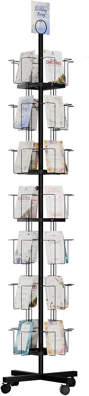 TONGMO 7-Tier Greeting Card Display Rack: 28-Pocket Rotating Countertop Stand for Postcards...