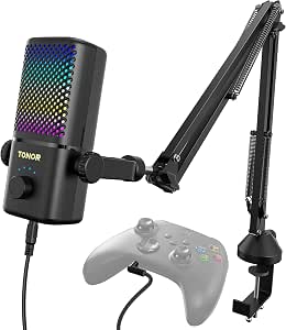 TONOR Gaming Mic Compatible with Xbox, RGB Streaming Boom Mic with 30H Battery Life, Low...