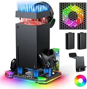 Top Auto Cooling Fan & Charge Stand for Xbox Series X Console with 11 Light Modes...