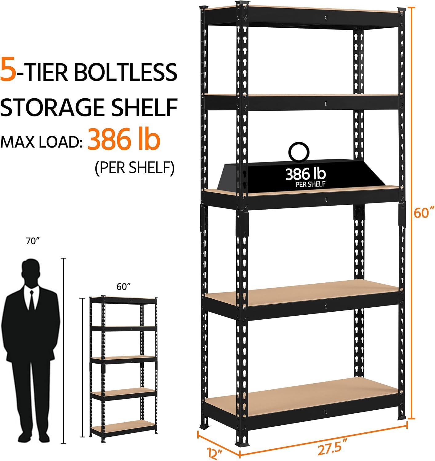 Topeakmart 2 PCS 5-Tier Utility Shelves, Metal Storage Shelves Garage Shelving Unit... image