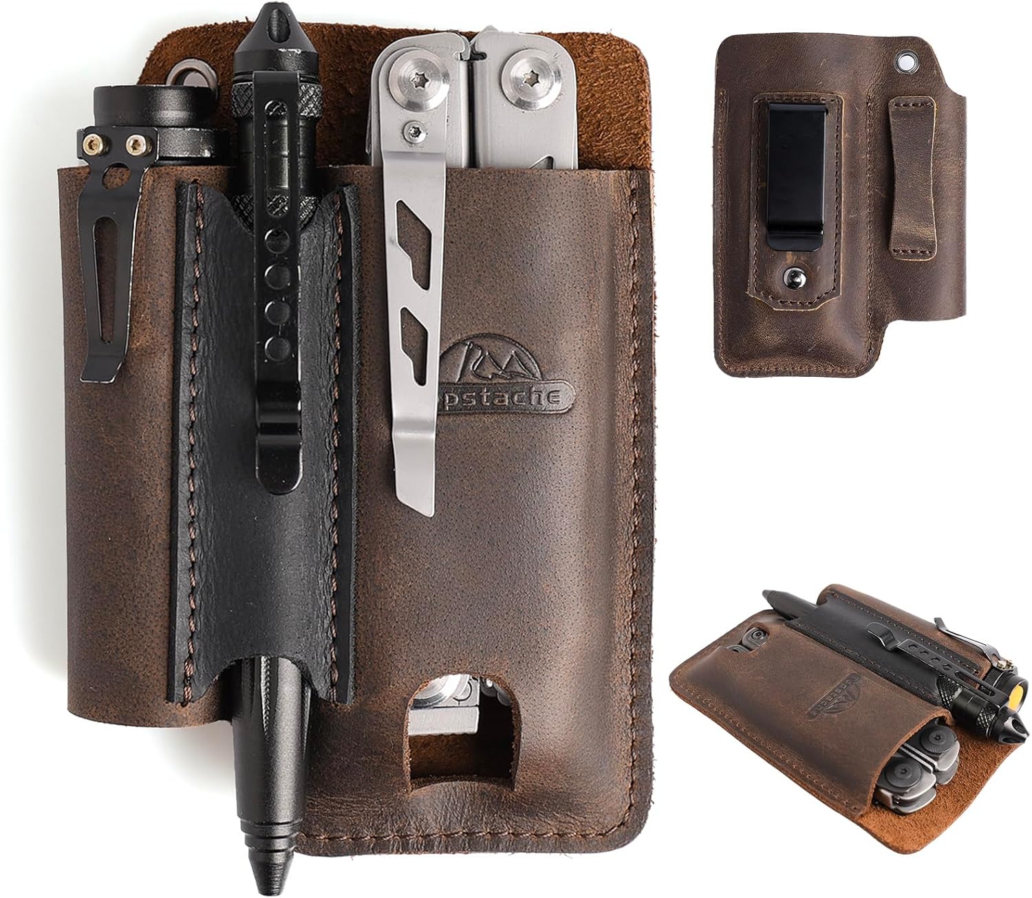 Topstache Leather Multitool Sheath with Belt Clip - Multi Tool Holster for Belt - EDC Belt...