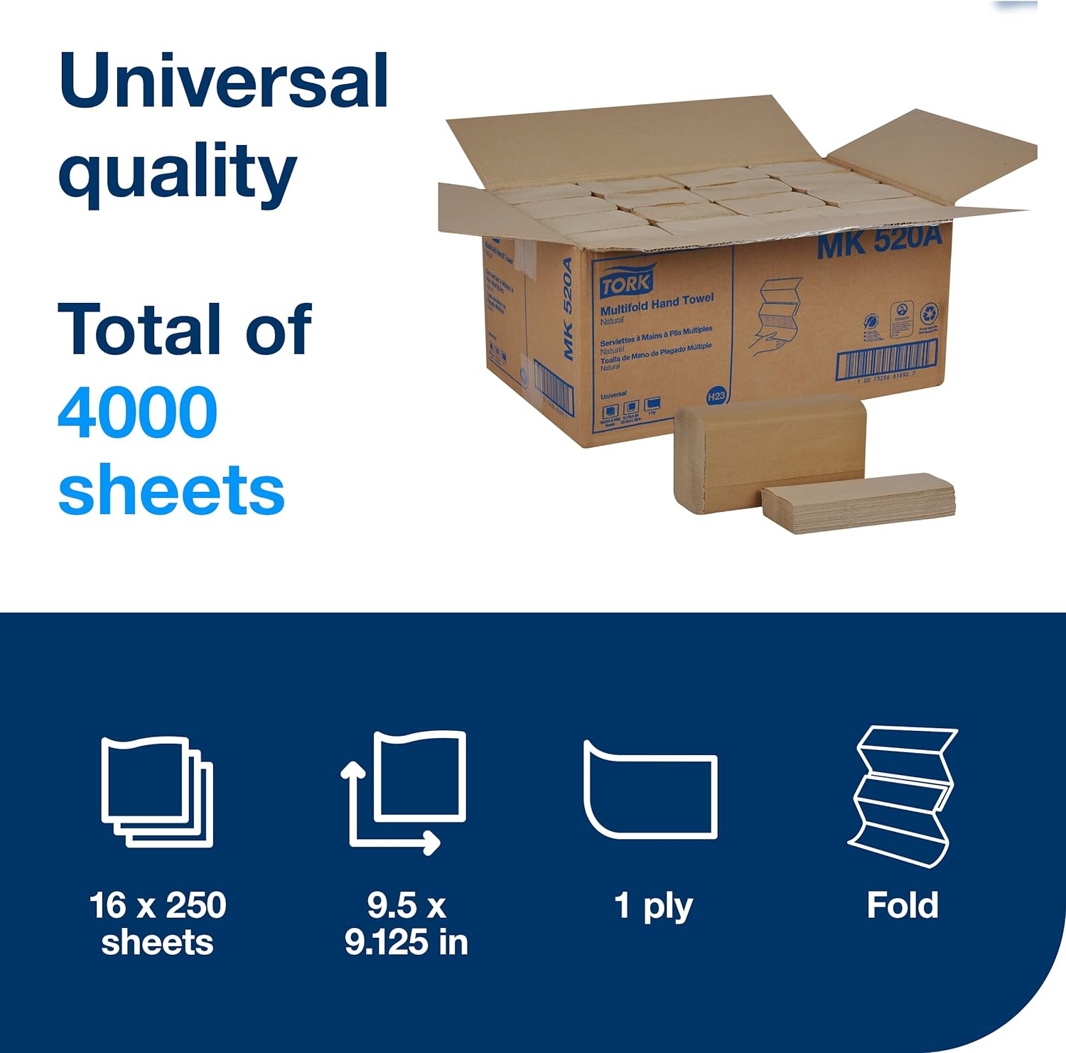 Tork Multifold Hand Towel, Natural, 100% recycled, FSC certified, Compatible with H2... image