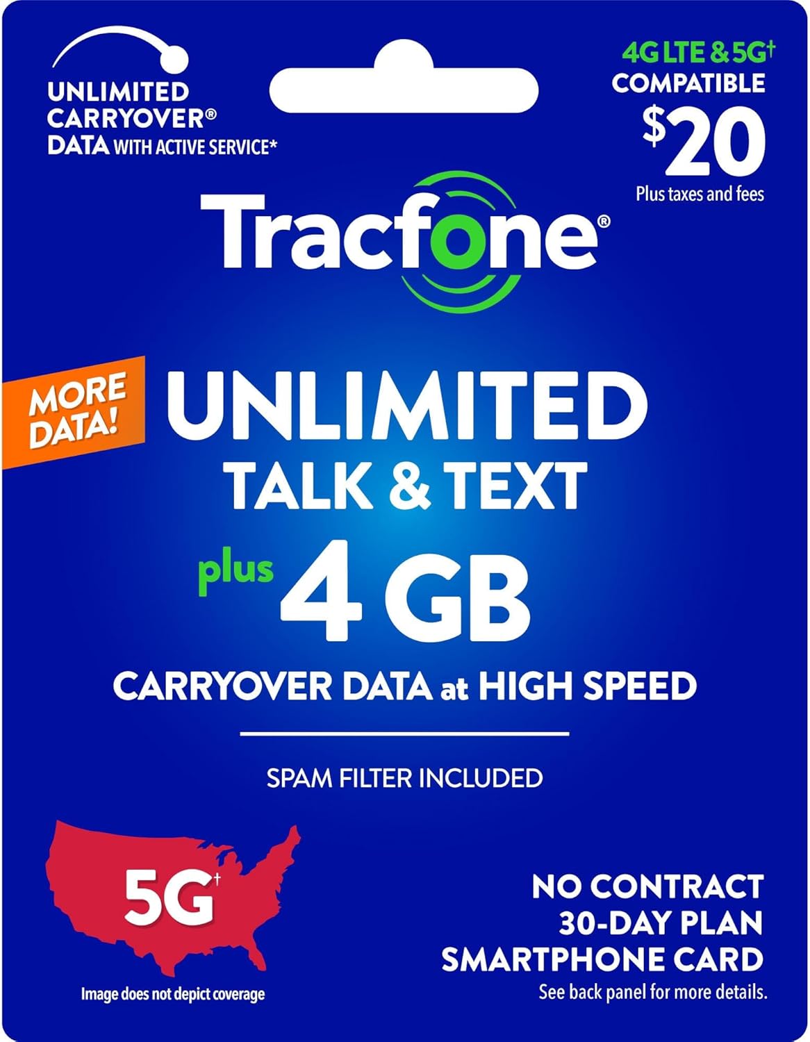 Tracfone $20 Prepaid 30-Day Smartphone Plan: Unlimited Talk/Text + 4GB High-Speed Data...