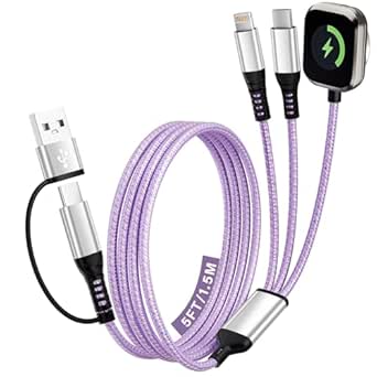 Travel Essentials, 3 in 2 USB A/C Cable to iPhone 17 Charger/iWatch Charger/IP, Braided...