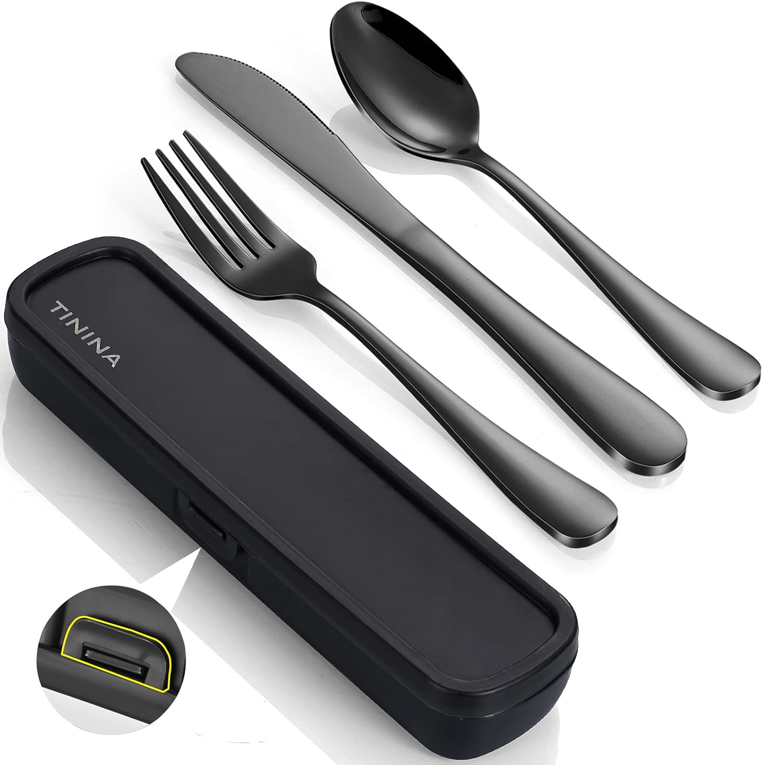 Travel Utensils with Case, 4-Piece Stainless Steel Portable Cutlery Set, Reinforced Case...