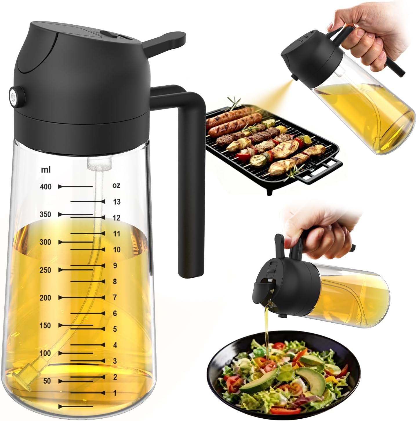 TrendPlain 16oz/470ml Glass Olive Oil Sprayer for Cooking – 2 in 1 Olive Oil Dispenser...