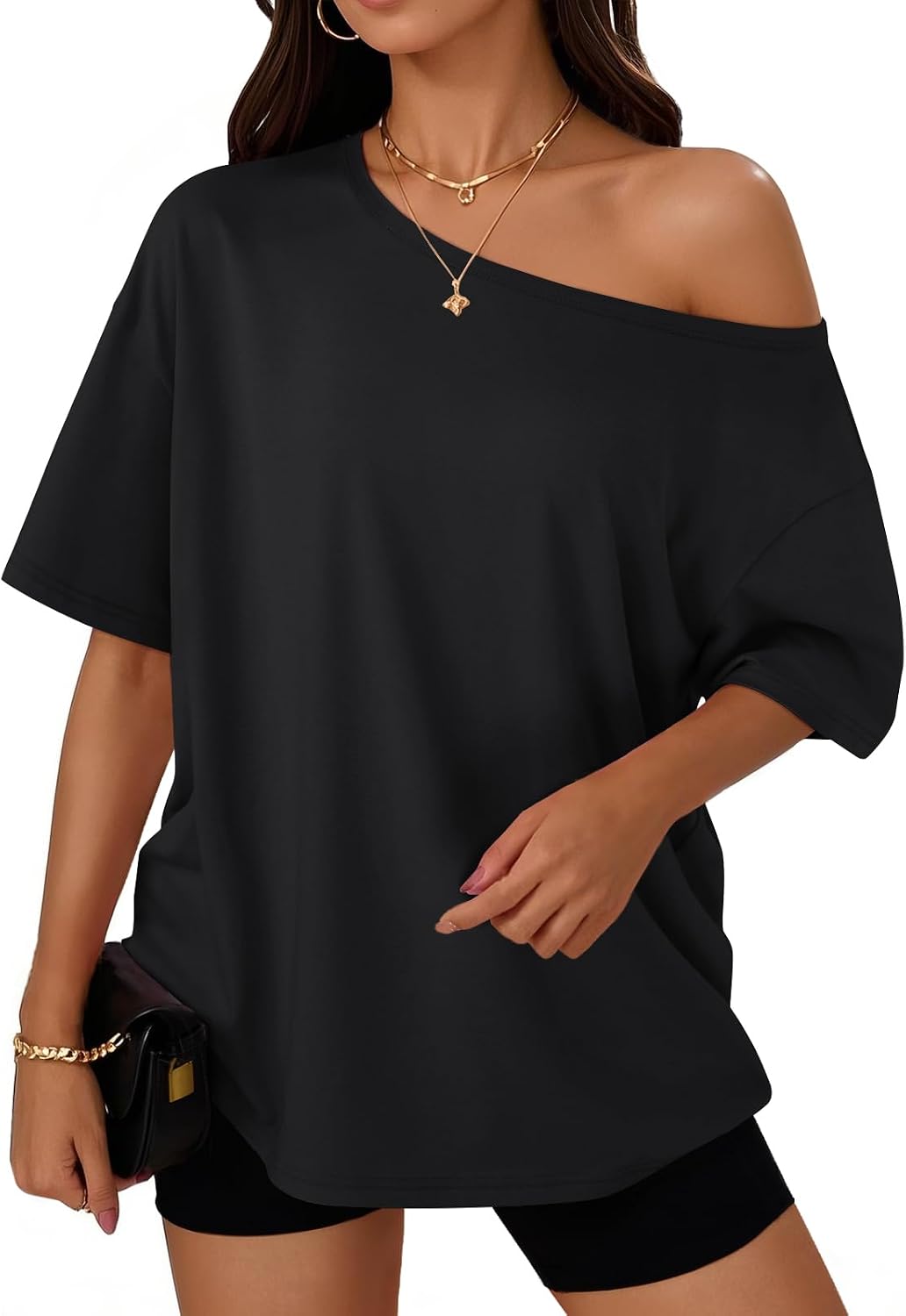 Trendy Queen Womens Off the Shoulder Tops Oversized Summer T-Shirts 2026 | Breathable...
