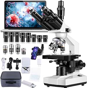 Trinocular Microscope 40X-5000X Magnification Laboratory Grade with Dual Mechanical Stage...