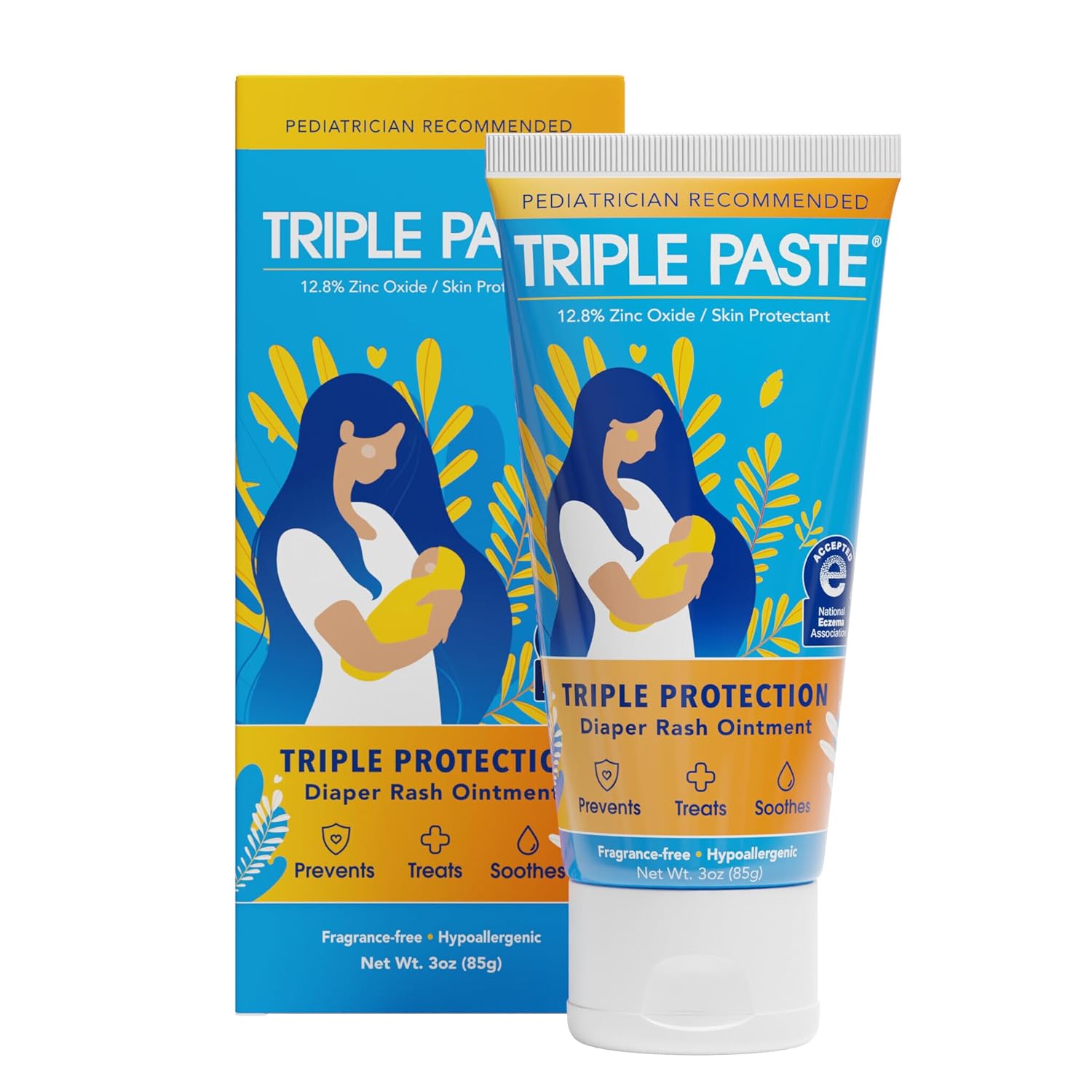 Triple Paste Diaper Rash Cream for Baby - 3 oz Tube – Zinc Oxide Ointment Treats, Soothes...