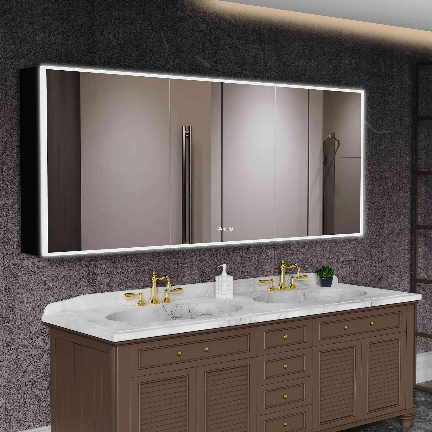 tunuo LED Medicine Cabinet Mirror, 60”W x 36”H Bathroom Medicine Cabinets with Defogger...