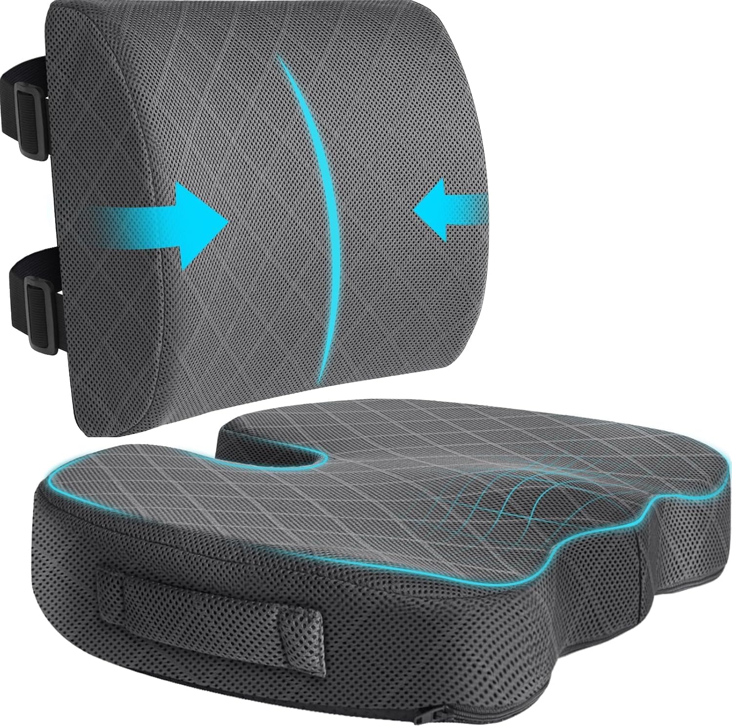 TushGuard Back&Seat Cushion, Car Seat Office Chair Cushions, Breathable Memory Foam Lumbar...