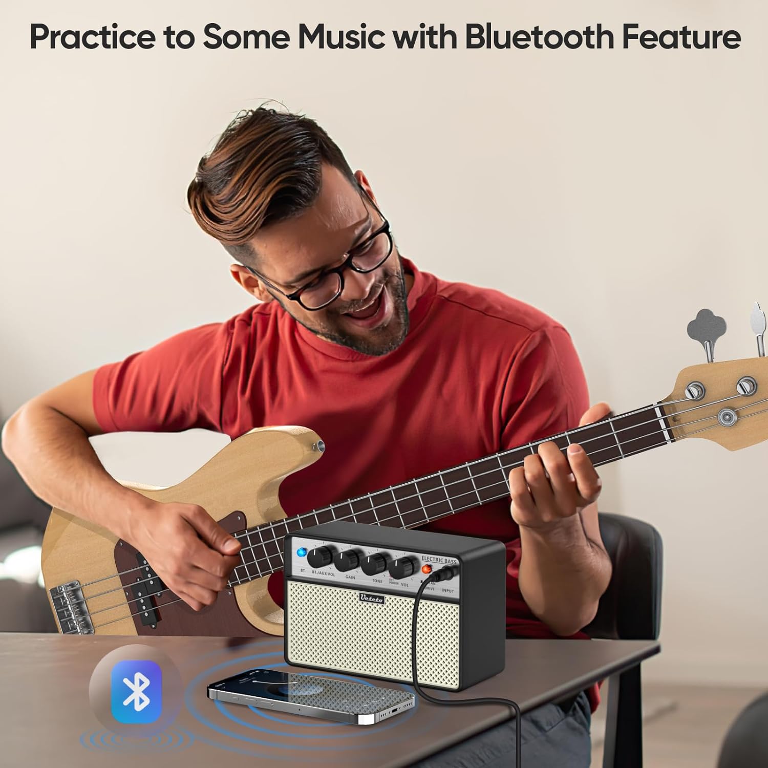 Ueteto 10W Mini Bass Amp | Portable, Rechargeable, Bass Guitar Practice Amplifier, Clean and... image